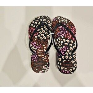 New  Havaianas Women's Slim Cheetah Black/Pink Flip Flop- US 6 (EU 37/38)
